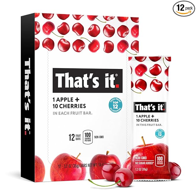 That's it. Apple + Cherry 100% Natural Real Fruit Bar, Best High Fiber Vegan, Gluten Free Healthy