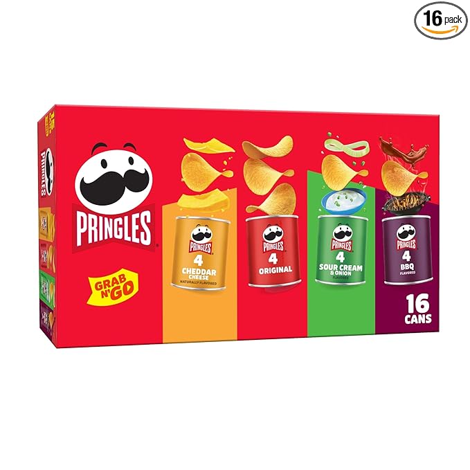Pringles Potato Crisps Chips, Lunch Snacks, Office and Kids Snacks, Grab N' Go, Variety Pack (16