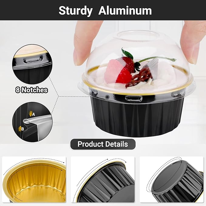 EUSOAR Creme Brulee Ramekins Disposable, 60pcs 5oz Foil Baking Cups with Lids and 60pcs Sporks