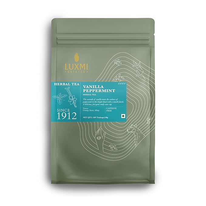 Luxmi Estates Vanilla Peppermint Organic Peppermint Tea (50 Tea Bags) Caffeine Free Tea Bags For