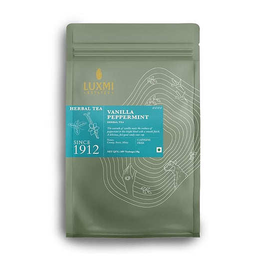 Luxmi Estates Vanilla Peppermint Organic Peppermint Tea (50 Tea Bags) Caffeine Free Tea Bags For