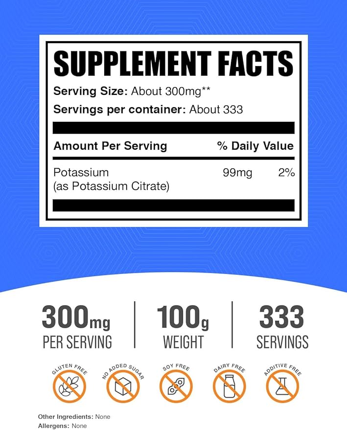 BulkSupplements.com Potassium Citrate Powder - Potassium Supplement, Electrolytes Supplement
