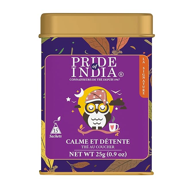 Pride of India | Sip and Relax : Bedtime Tea | 15 Pyramid Full Leaf Individually Wrapped Tea Bags|