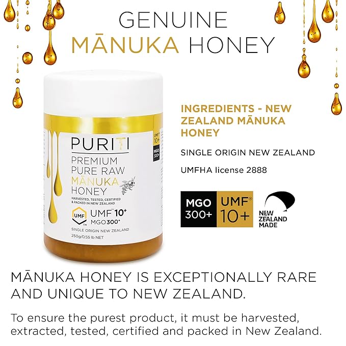 PURITI Manuka Honey MGO 300+ / UMF 10+ | 100% Pure Genuine Raw Manuka Honey | 8.8 Oz / 250g |