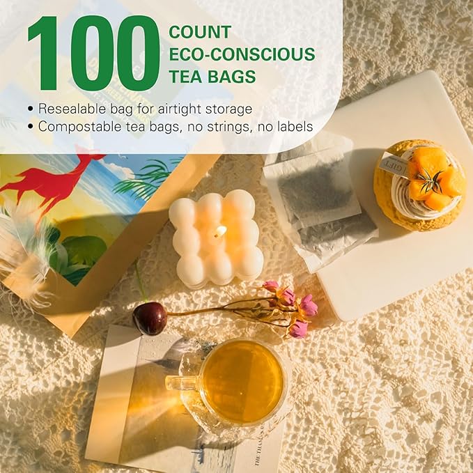 WT WEETEE Decaf Green Tea with Lemon Flavor, Decaffeinated Lemon Green Tea Bags 100 Count
