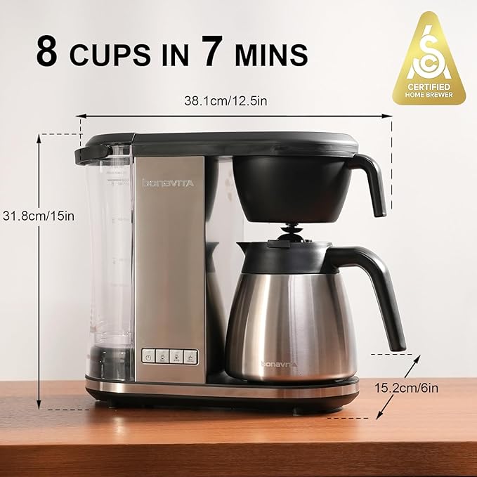 Bonavita Enthusiast 8 Cup Drip Coffee Brewer, Pour Over, SCA Certified Coffee Machine with Thermal