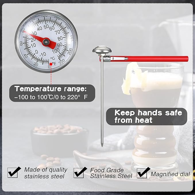 Xuhal 6 Pcs Stainless Steel Kitchen Thermometer with 5 Inch Long Stem 1 Inch Dial Thermometer Milk