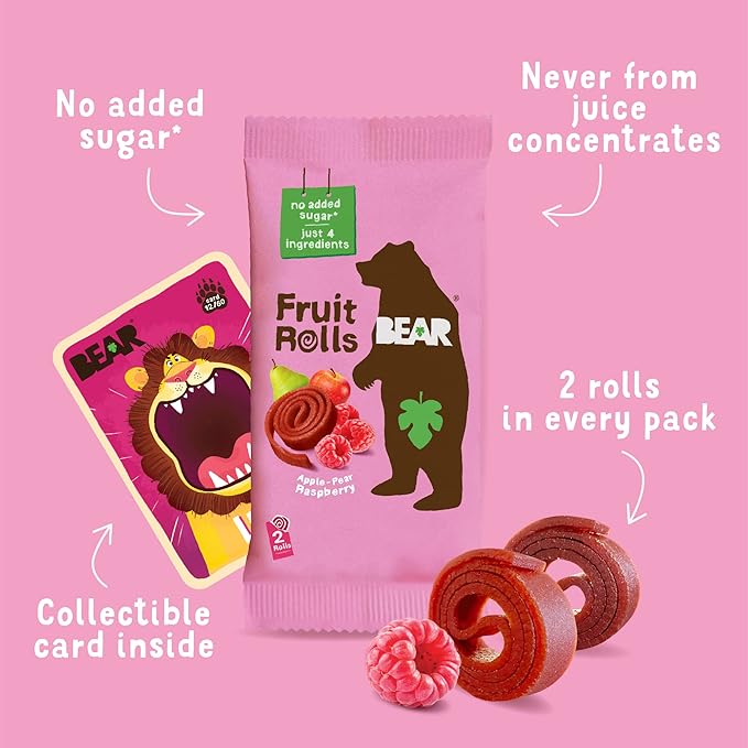BEAR Real Fruit Snack Rolls - Gluten Free, Vegan, and Non-GMO - Raspberry ??36 Rolls, Healthy