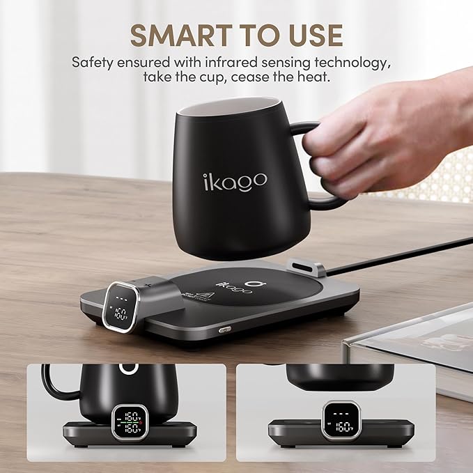 2Pcs Heated Coffee Mug Warmer & Mug Set - Heated Mug Warmer Plate with Auto Shut Off, 1°F Precise