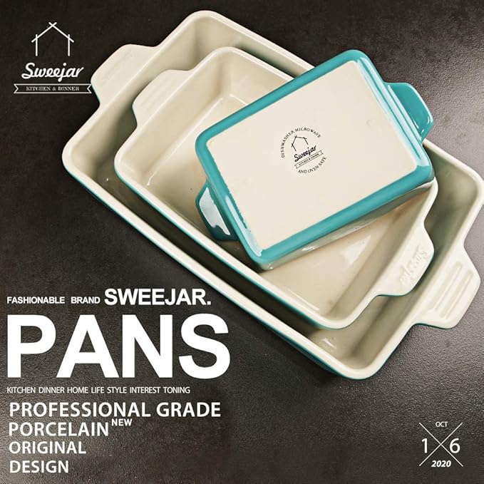 Sweejar Ceramic Bakeware Set, Rectangular Baking Dish for Oven Lasagna Pans for Cooking, Kitchen