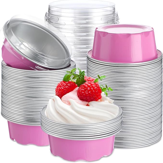 Eaasty 150 Pcs Baking Cups with Lids, 1.6 oz Muffin Cupcake Liners Aluminum Foil Mini Cake Pans