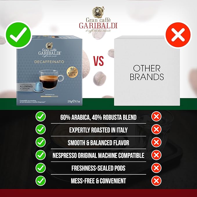 Gran Caffè Garibaldi Decaffeinated Espresso Pods, Italian Roasted Coffee, Decaf Capsules Compatible