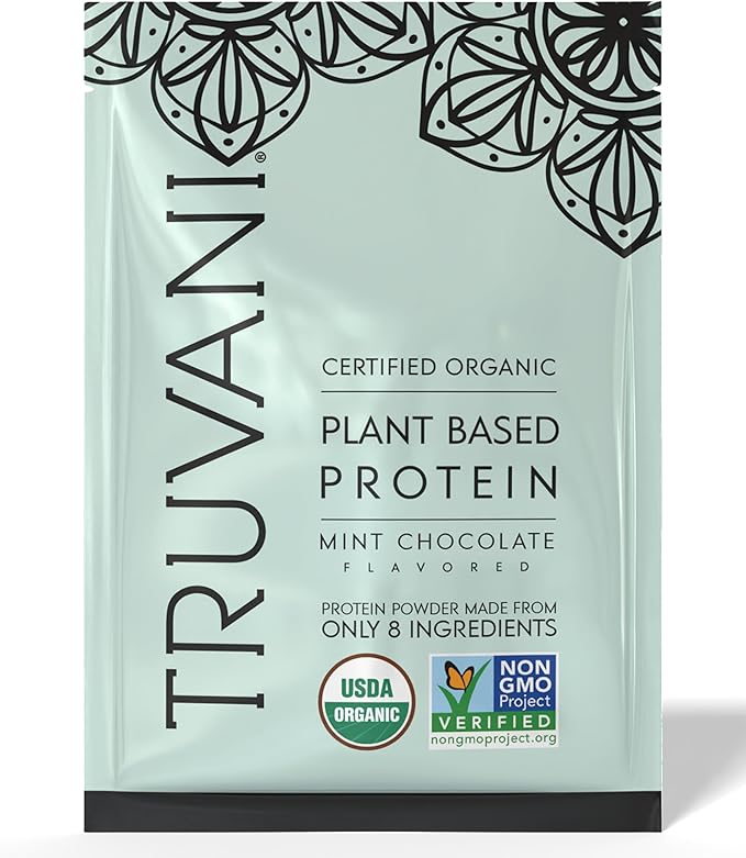 Truvani Vegan Pea Protein Powder | Mint Chocolate | 20g Organic Plant Based Protein | 1 Serving |