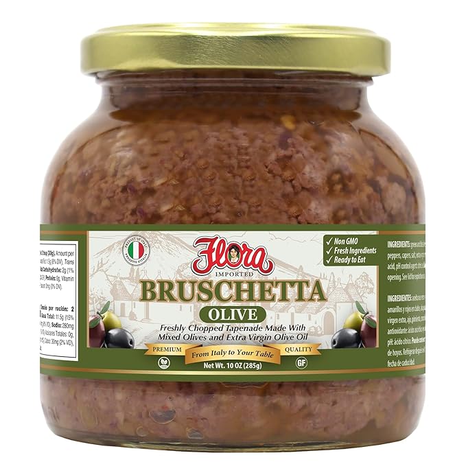 Flora Olive Tapenade Bruschetta – Mediterranean Olive Spread – 10 oz Jar