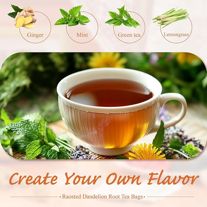 WT WEETEE Roasted Dandelion Root Tea Bags, 100 Count Dandelion Tea with Light Earthy & Roasted
