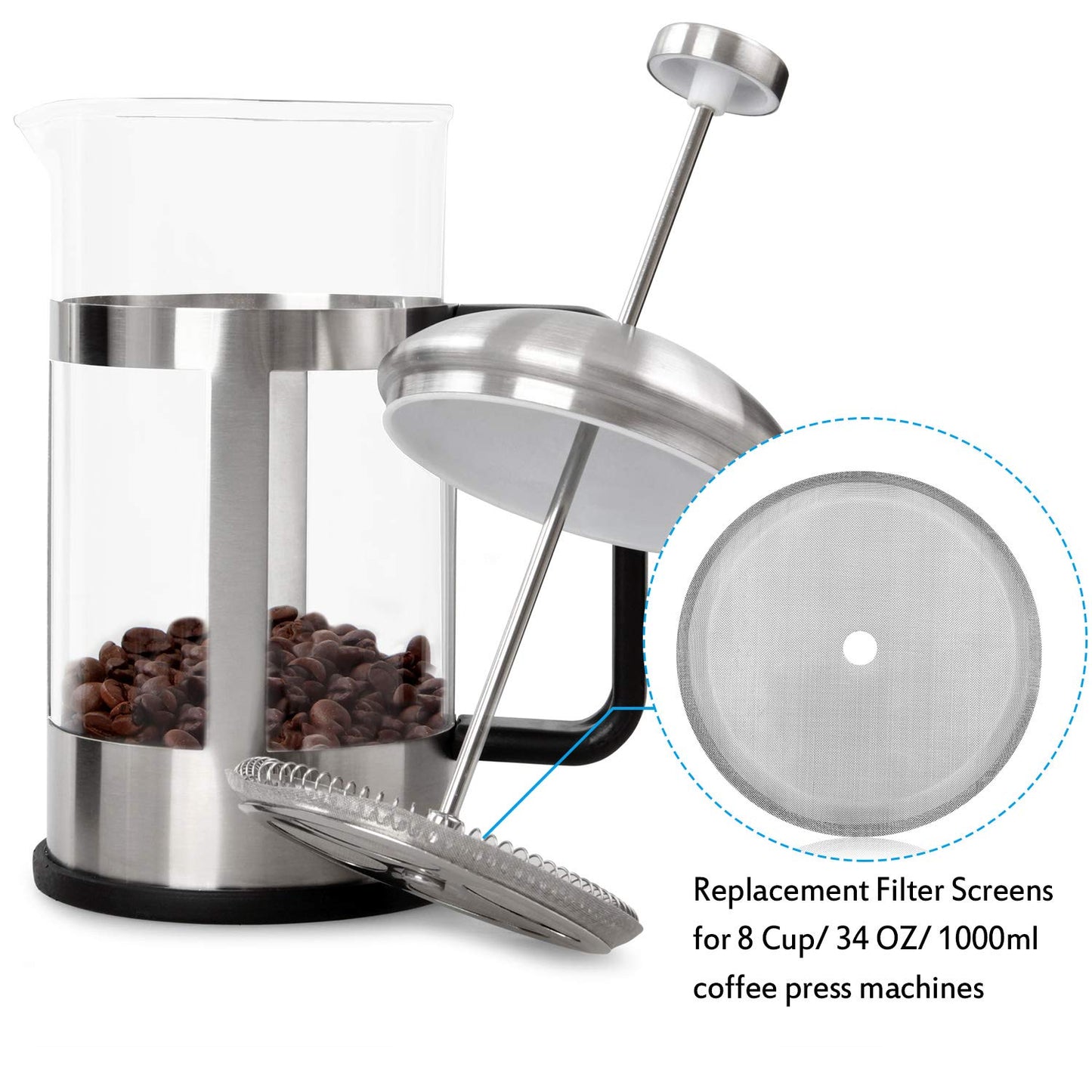 Boao 3 Packs French Press Replacement Cafetiere Filter Mesh Screen Coffee French Press Filters, 4