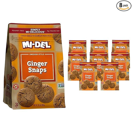 Mi-Del Ginger Snaps - Crunchy Ginger Cookies Made with Real Ginger - Swedish Ginger Snaps Cookies