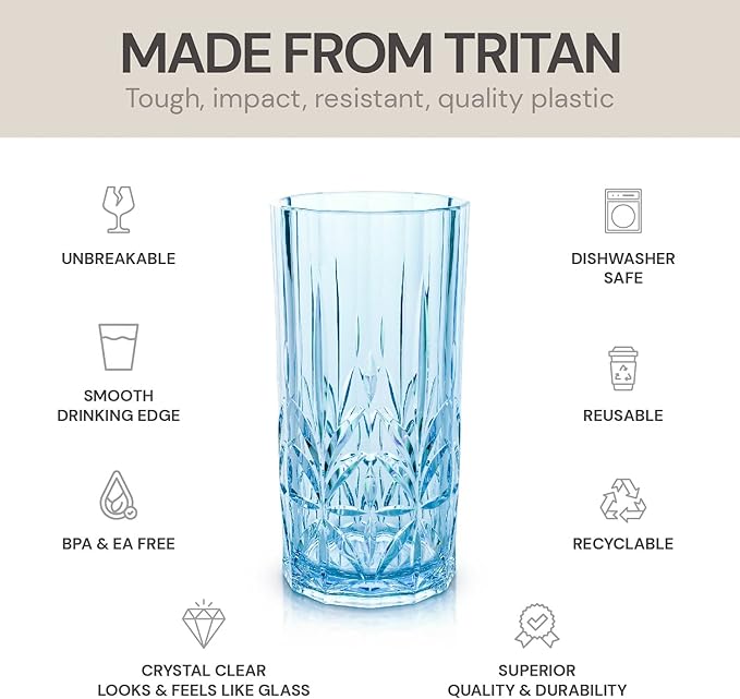 BELLAFORTE Shatterproof Tritan Tall Tumbler, Set of 4, 18oz - Myrtle Beach Drinking Glasses