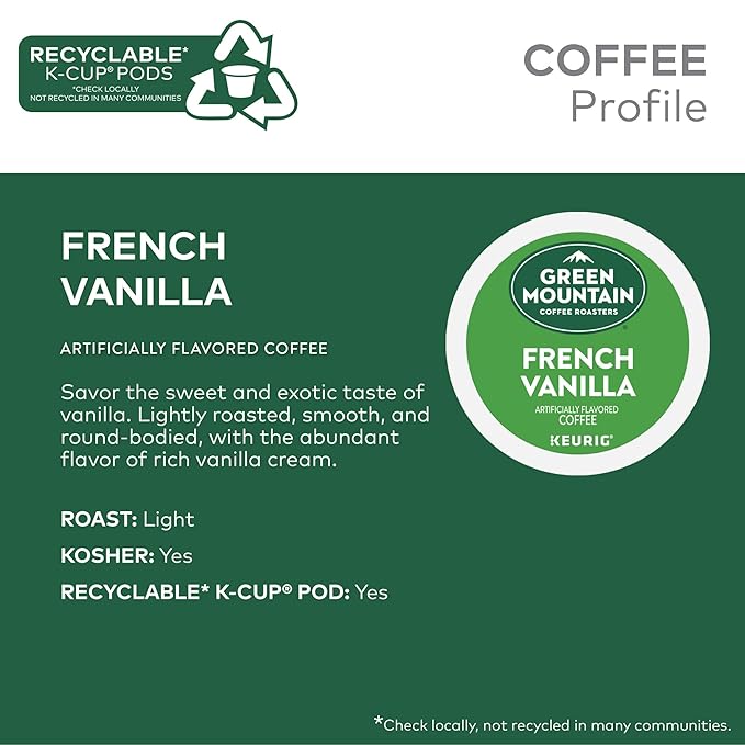 Green Mountain Coffee Roasters French Vanilla Coffee, Keurig Single-Serve K-Cup pods, Light Roast