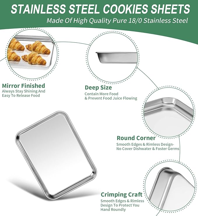 Baking Sheets Set of 2, HKJ Chef Cookie Sheets 2 Pieces Stainless Steel Baking Pans & Toaster Oven