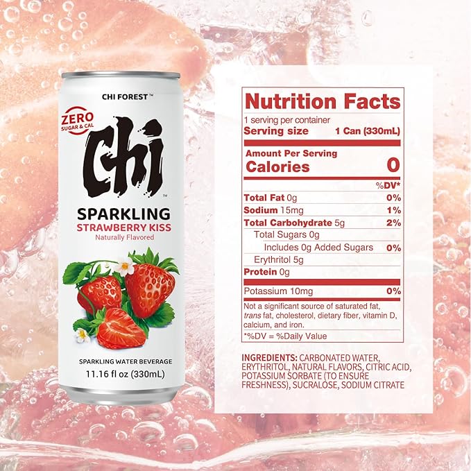 CHI FOREST Strawberry Sparkling Water Beverage, Zero Sugar Drinks, Zero Artificial Flavor, 11.16 fl
