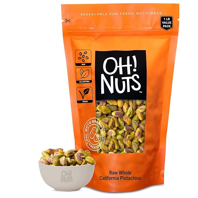 Oh! Nuts Pistachios No Shell - Raw - 100% Natural - 1 lb - Raw Whole California Pistachios - Packed
