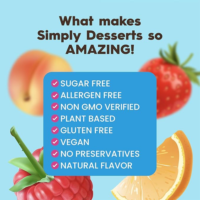 Simply Desserts Sugar-Free Jel Variety 12-Pack (Raspberry, Peach, Orange, Strawberry) - Vegan