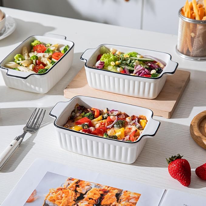 Ceramic Casserole Dish Set with Handles Sets of 4 - Oven, Microwave & Dishwasher Safe 12OZ