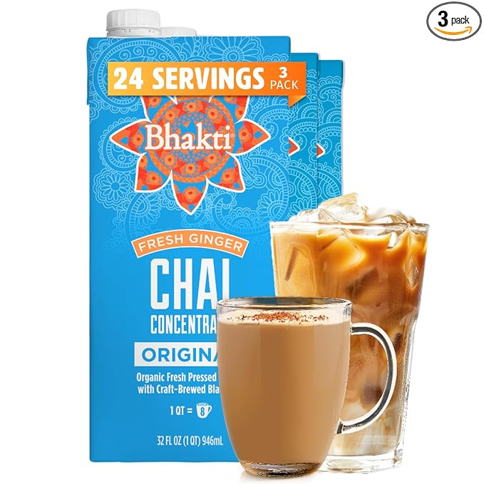 Bhakti Chai Tea Concentrate | Original, Organic Fresh Ginger, Black Tea, Sweetened, Spiced