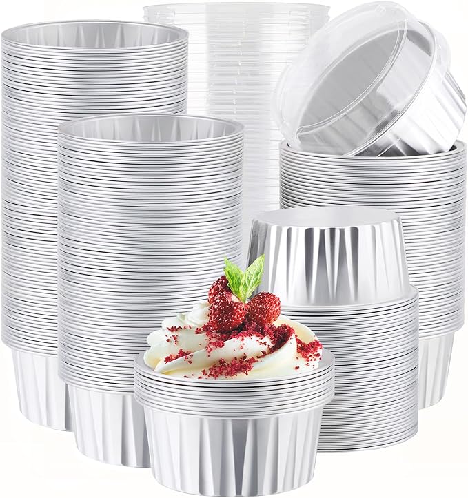 EUSOAR Aluminum Foil Baking Cups, 400pcs 5oz Disposable Mini Ramekins Cupcake Liners with Lids for