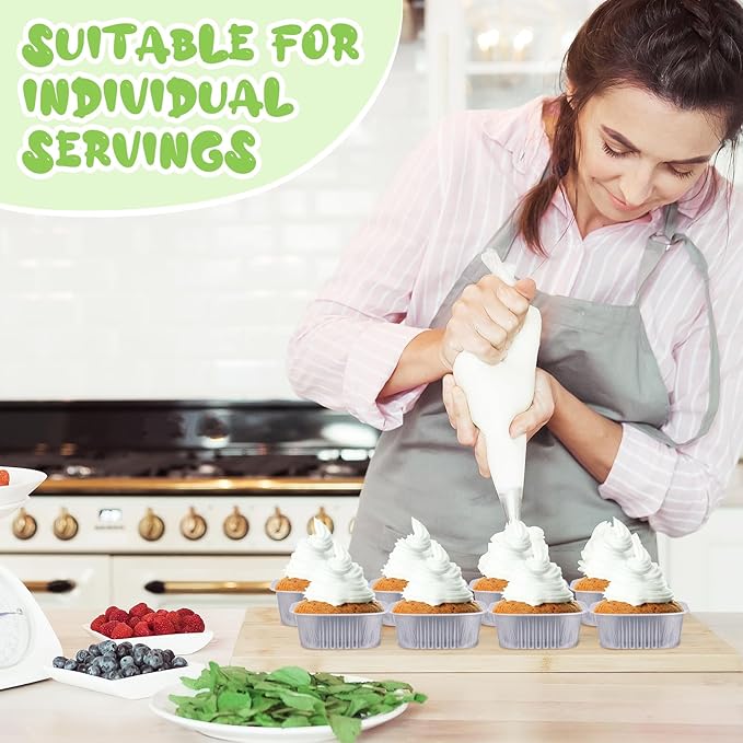 Aoriher 150 Pieces 10 oz Mini Cake Pans with Lids Aluminum Foil Baking Cups Square Disposable 4" x