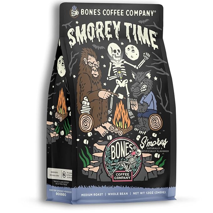 Bones Coffee Company S'morey Time, S'mores and Graham Crackers Flavored Coffee, Medium Roast Low