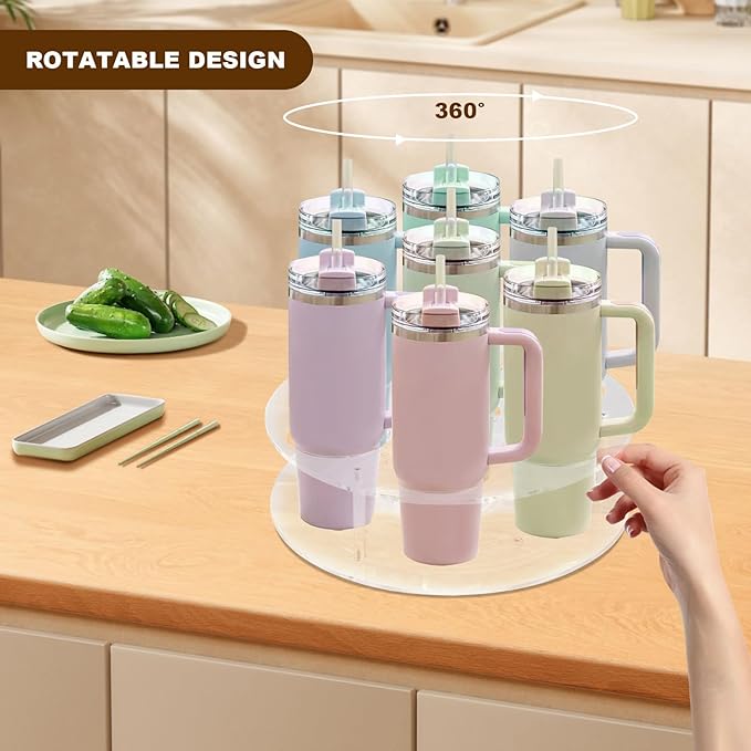 IEEK Large Rotating Coffee Syrup Organizer 7 Bottles Clear Acrylic Coffee Syrup Rack for Countertop