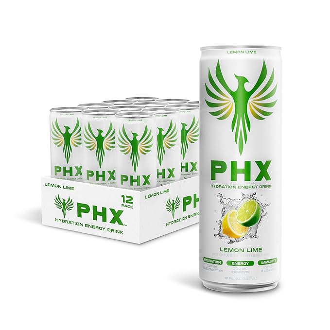 PHX Hydration Energy Drink - 700mg Electrolytes, 200mg Natural Green Tea Caffeine, 100% Daily Value
