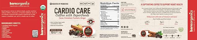BareOrganics Cardio Care Coffee With Superfoods & Probiotics | Keurig K-Cup Compatible Coffee Pods
