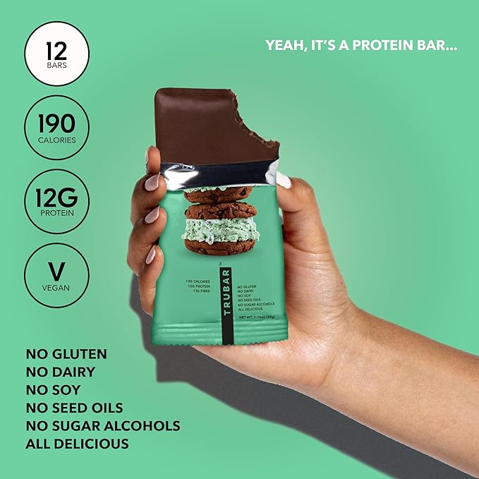 TRUBAR Vegan Protein Bar, It???Mint to Be Chip, Gluten Free, Plant Based High Fiber, Dairy Free