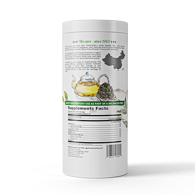 TODICAMP USDA Organic Silver Needle Tea - 3 Oz of Loose Leaf Silver Needle White Tea - Loose Leaf