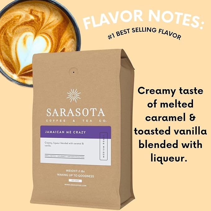 Sarasota Coffee Ground Jamaican Me Crazy | Medium Roast Gourmet Flavored Coffee Grounds | Low Acid