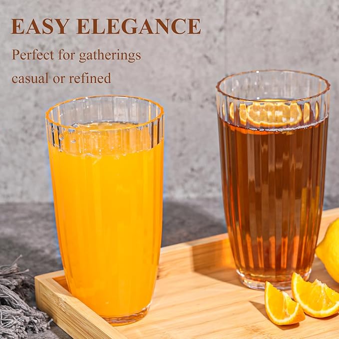 Acrylic Clear Highball Plastic Cups | Plastic Reusable Tumblers 20oz (Set of 6) | Stackable |