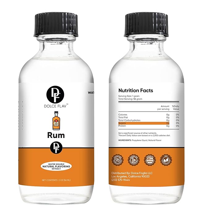 Dolce Flav Natural Rum Extract ??2 Ounce Water-Soluble Kosher, Sugar-Free, Concentrated Dark Rum