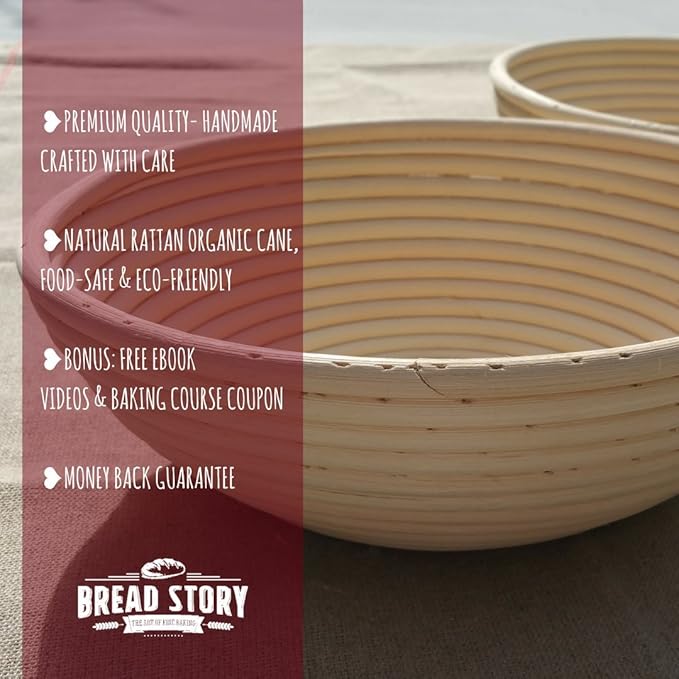 Bread Story Round Banneton Bread Proofing Basket Set ??Handmade Rattan Brotform Dough Bowl with