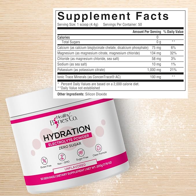 Sugar-Free Electrolyte Powder Drink Mix Fast Hydration (220 gr, Unflavored) with Key Electrolytes