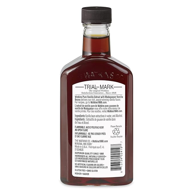 Watkins Pure Vanilla Extract, with Madagascar Vanilla Beans, Non-GMO, Kosher, 4 oz. Bottle, 1-Pack