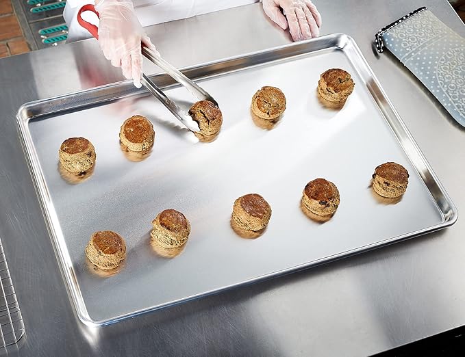 CURTA 6 Pack Aluminum Sheet Pan, NSF Listed Full Size 26 x 18 inch Commercial Bakery Cake Bun Pan