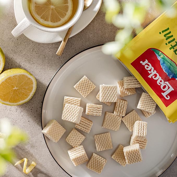 Loacker Quadratini Lemon Wafer Cookies LARGE - 30% Less Sugar - Premium Crispy Bite Size Wafers