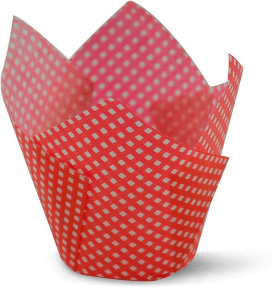 SimpleGood Red Check Medium Size Tulip Baking Cups Cupcake Liners Muffin Liners Greaseproof Paper