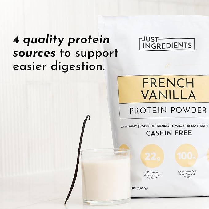 JUST INGREDIENTS French Vanilla Protein Powder ??30 Serving Bag ??Grass-Fed Whey & Plant Protein