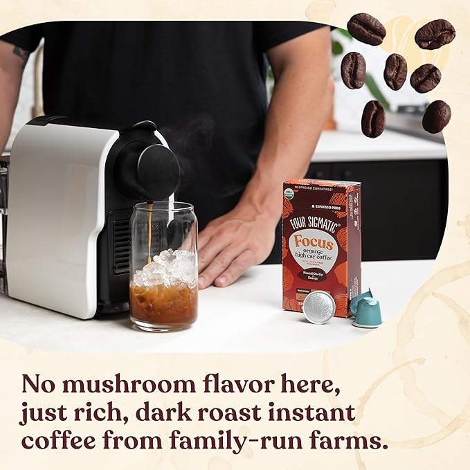 Four Sigmatic Focus High Caffeine Coffee Pods Compatible with Nespresso Original | Organic Dark
