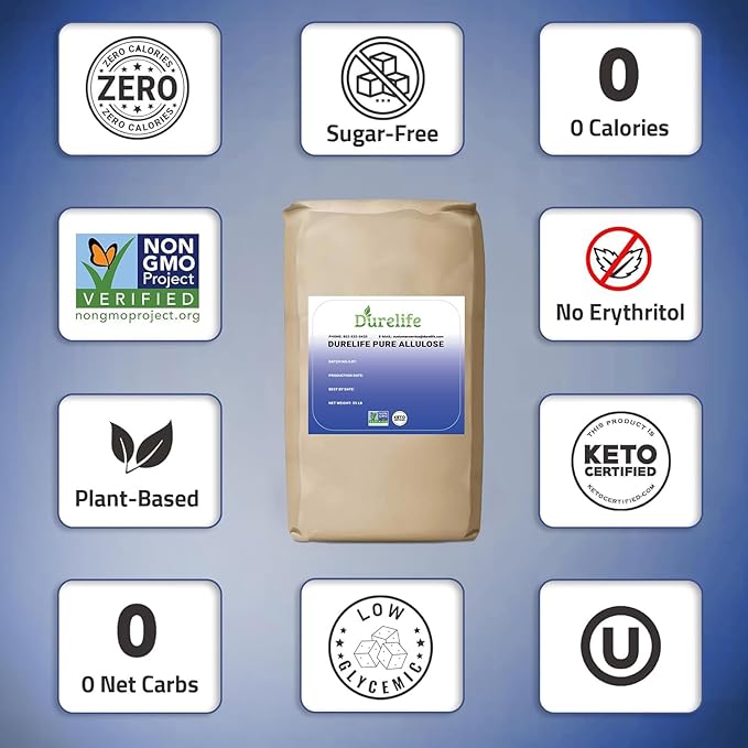 Durelife Allulose sweetener, 55 lb 100% Pure No Erythritol powdered Sugar Substitute, NON-GMO