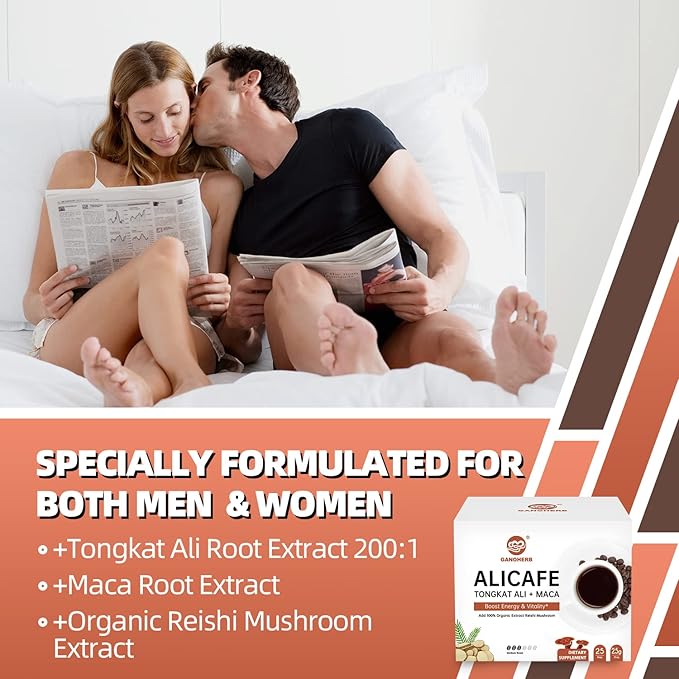 GANOHERB Maca Energy Coffee for Men, Women Herbal Coffee with Tongkat Ali, Maca Root, Reishi